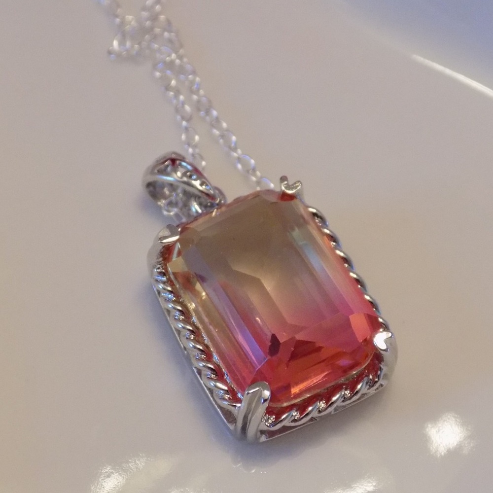 Watermelon 🍉 Ombre Gemstone 💎 Pendant Necklace